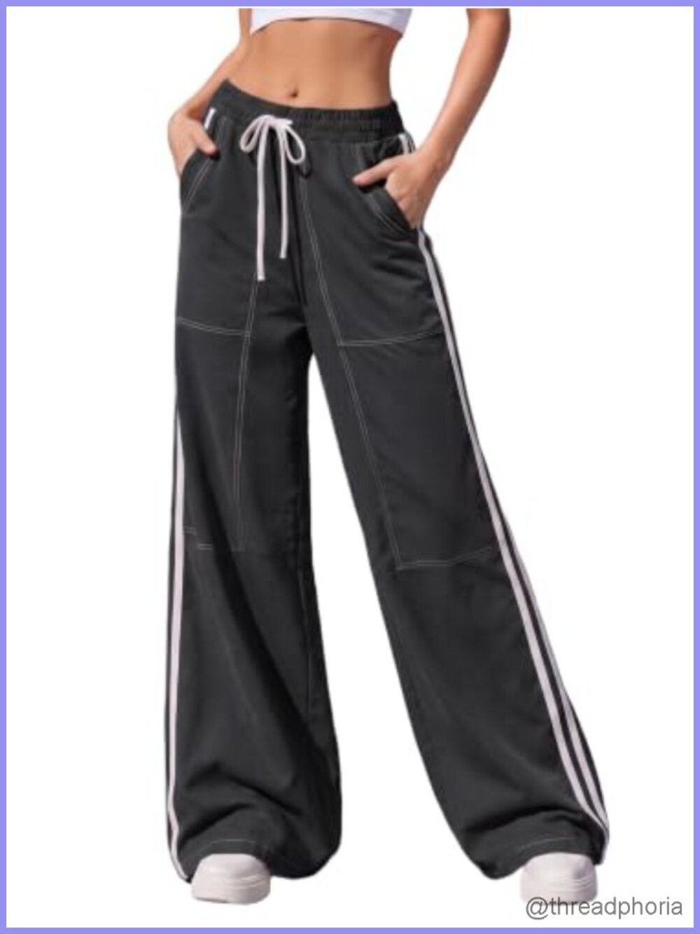 Womens Baggy Cotton Sweatpants Wide Leg Drawstring Track Pants